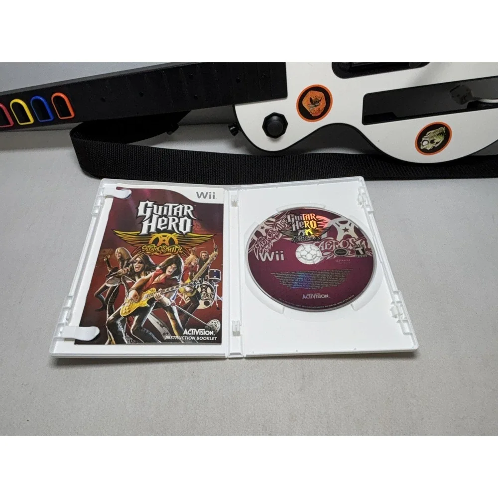 Nintendo Wii Guitar Hero Gibson White Les Paul Aerosmith Bundle Tested Working!